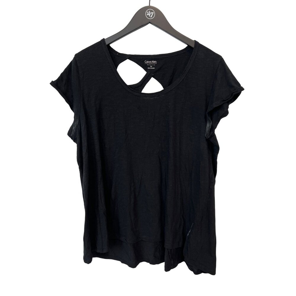 Calvin Klein Performance T Shirt Plus Size 2X Black Quick Dry Cutout Back Sporty